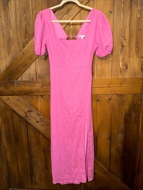 Gianni Bini Hot Pink Puff-Sleeve Maxi Dress